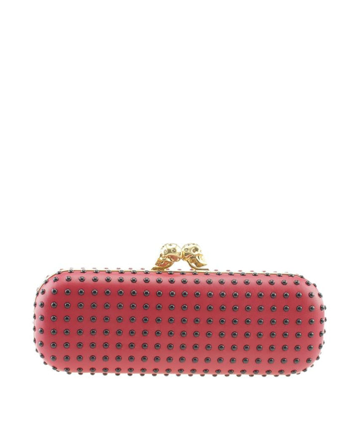 Alexander McQueen Twin Skull Bi-Color Red & Black Leather Clutch