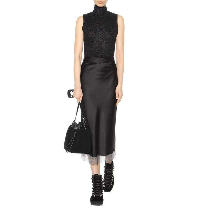 Black Silk Metal Fringe Skirt