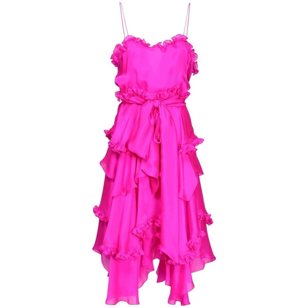 Alexandre Vauthier-Silk Chiffon Ruffled Knee Length Dress - Runway Catalog