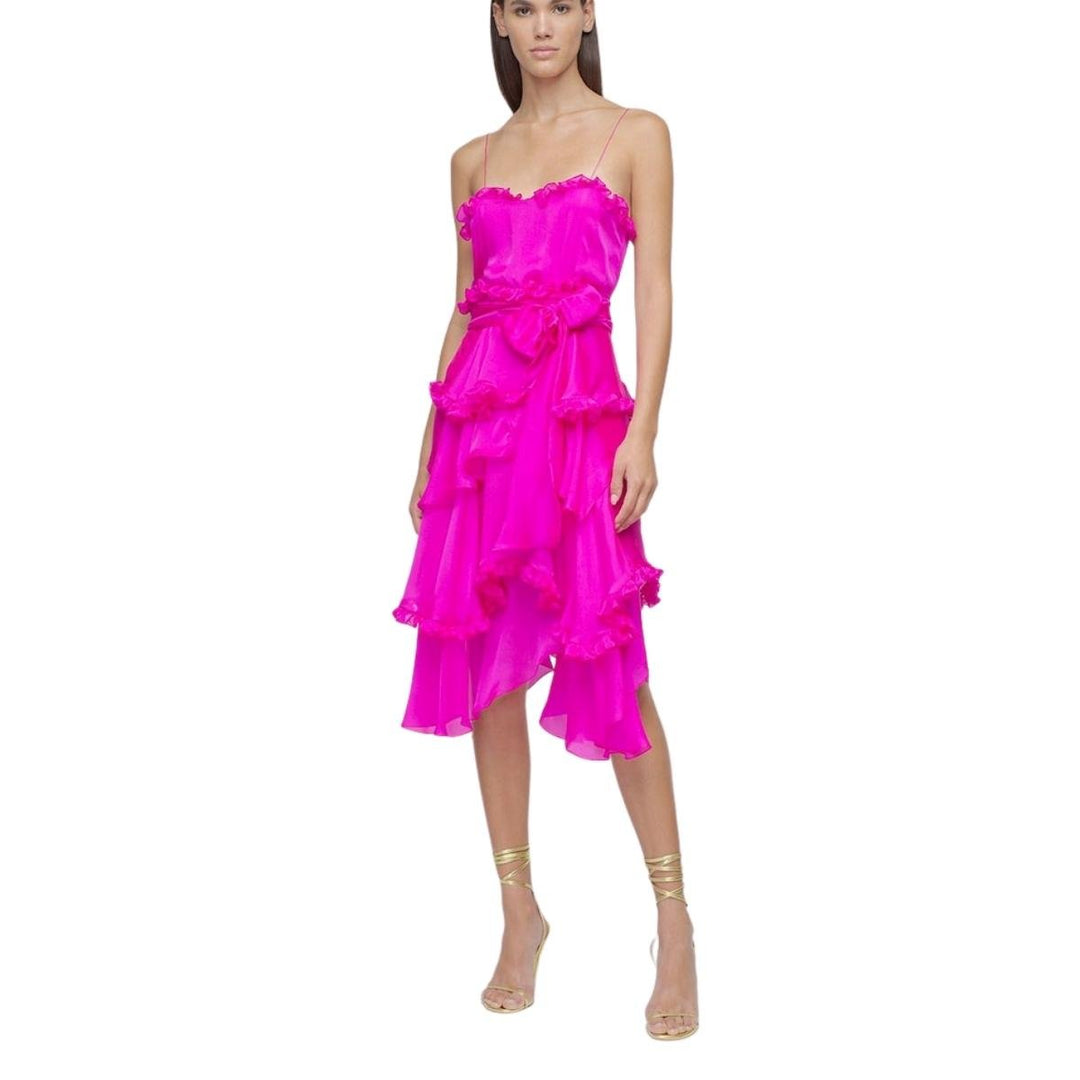 Silk Chiffon Ruffled Knee Length Dress