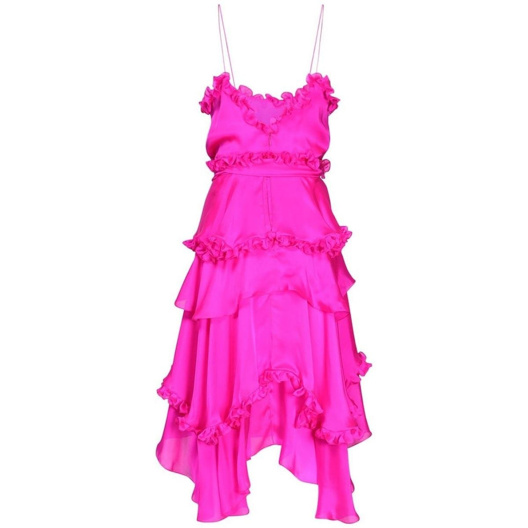 Silk Chiffon Ruffled Knee Length Dress