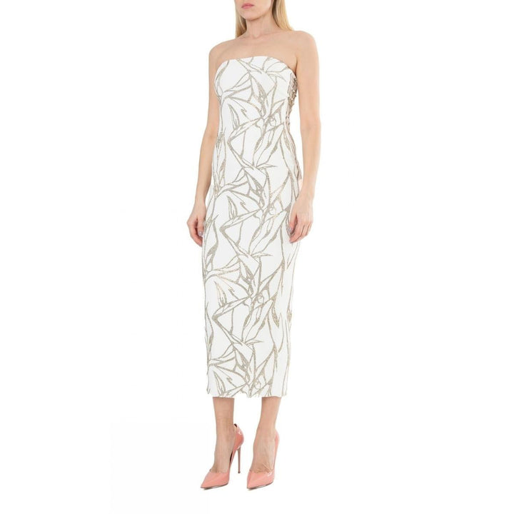 White Beaded Strapless Midi Dress