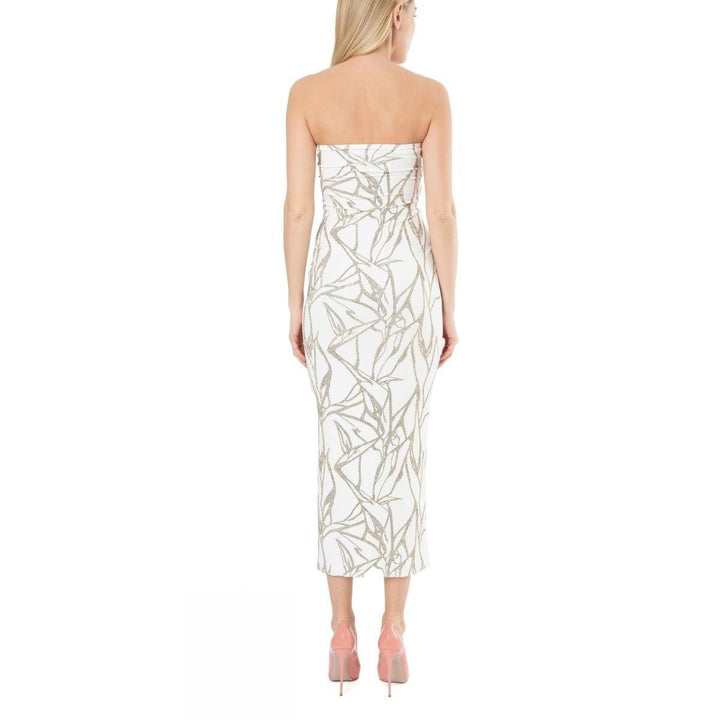 White Beaded Strapless Midi Dress