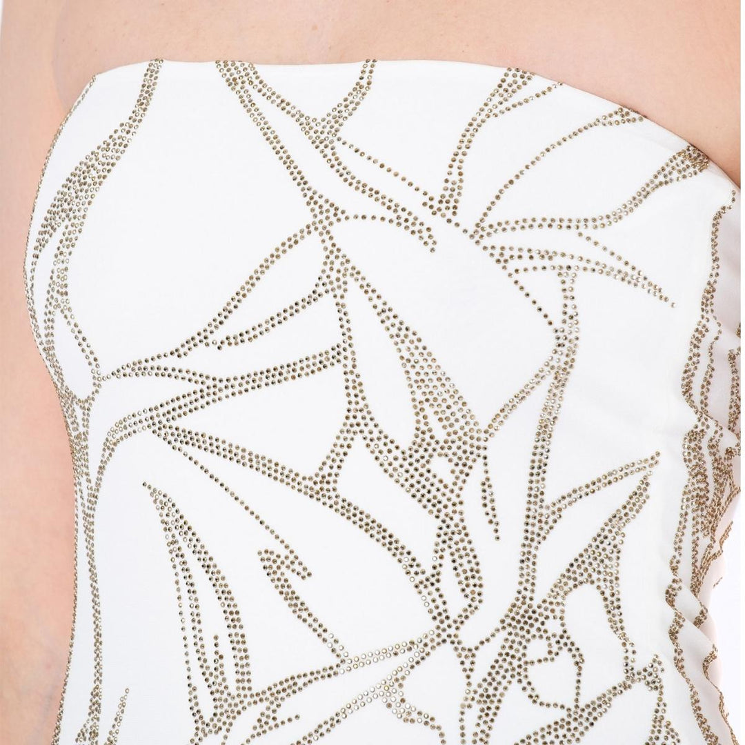 White Beaded Strapless Midi Dress