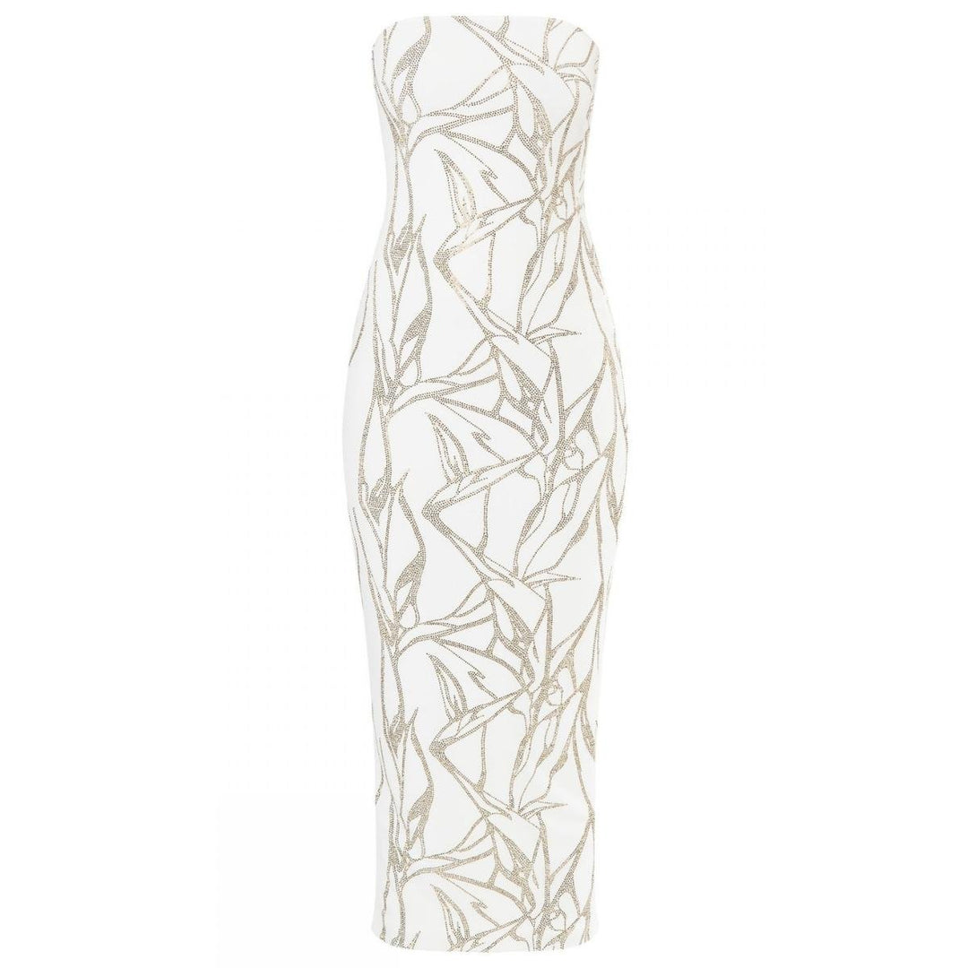 Alexandre Vauthier-White Beaded Strapless Midi Dress - Runway Catalog