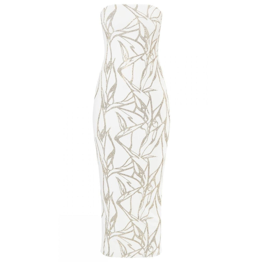 Alexandre Vauthier-White Beaded Strapless Midi Dress - Runway Catalog