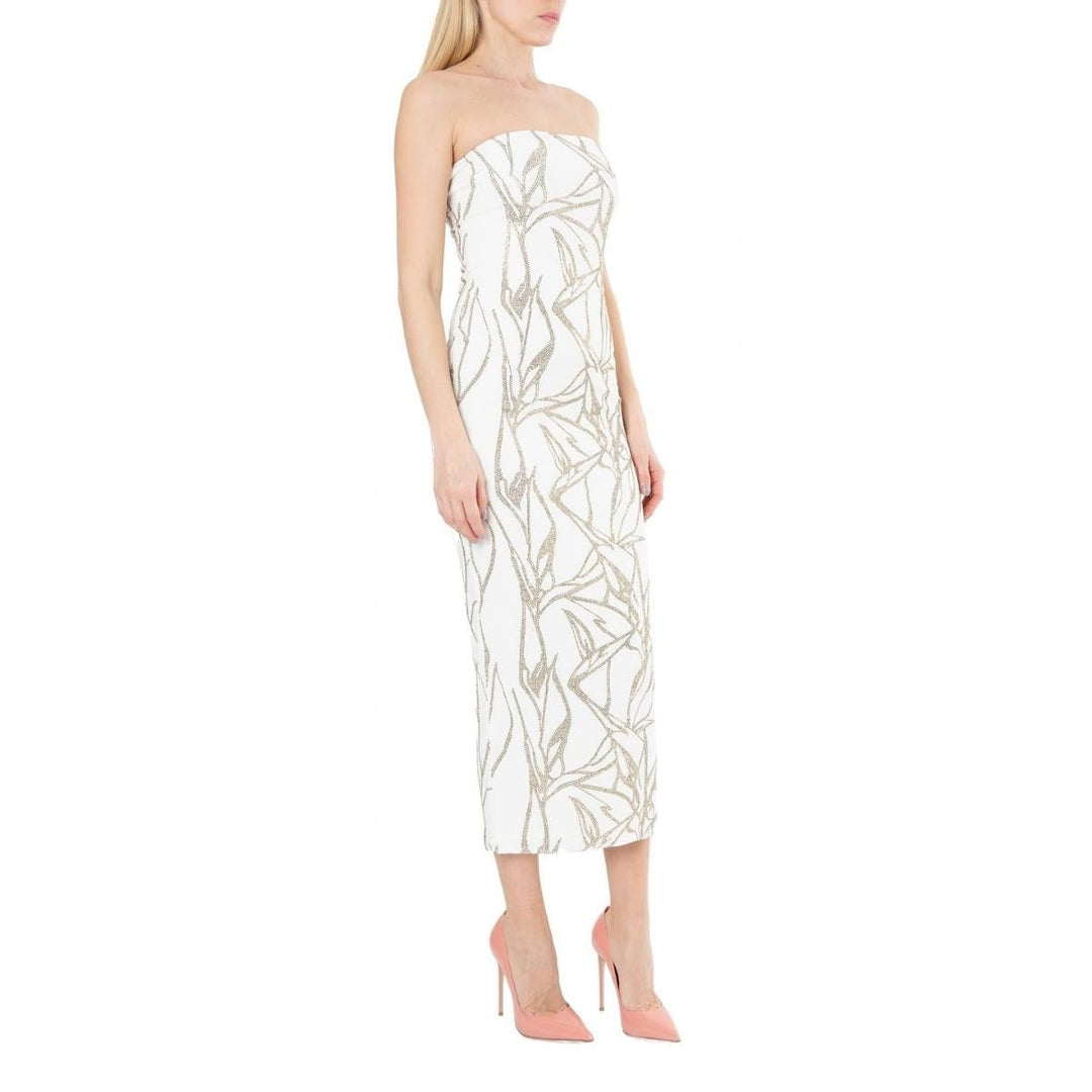 White Beaded Strapless Midi Dress