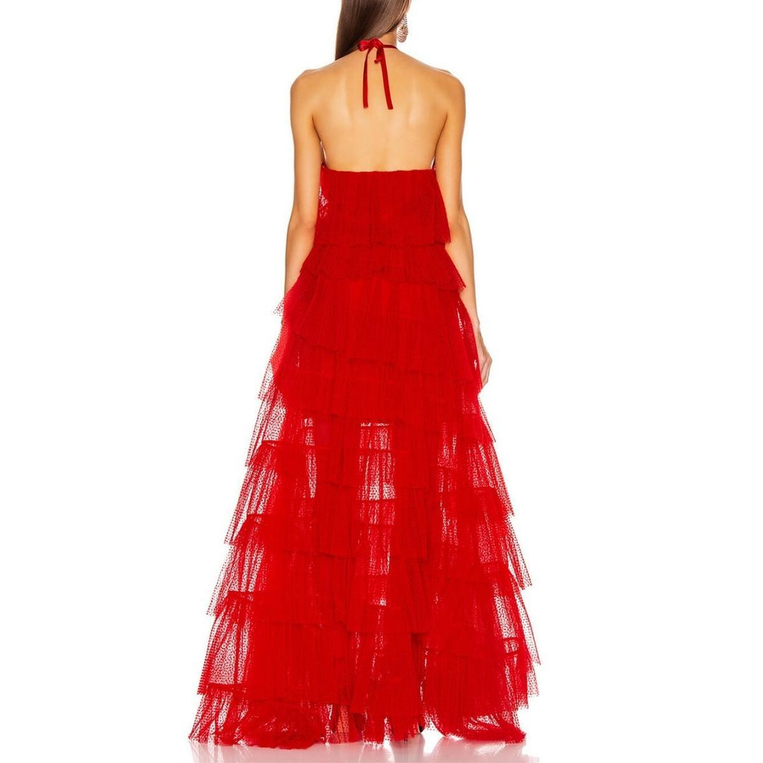 Justina Tiered Tulle Halterneck Gown
