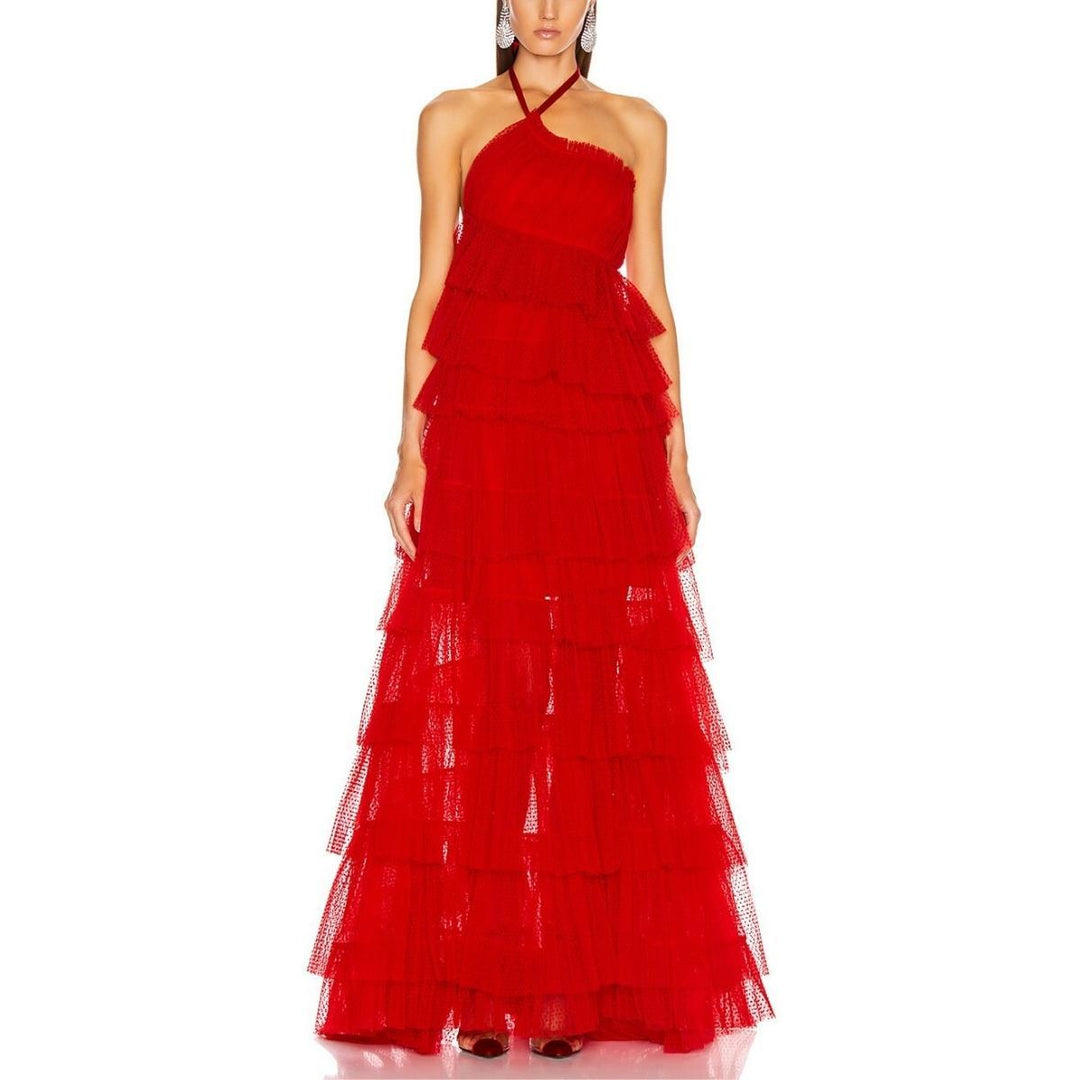 Justina Tiered Tulle Halterneck Gown