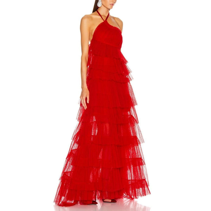 Justina Tiered Tulle Halterneck Gown