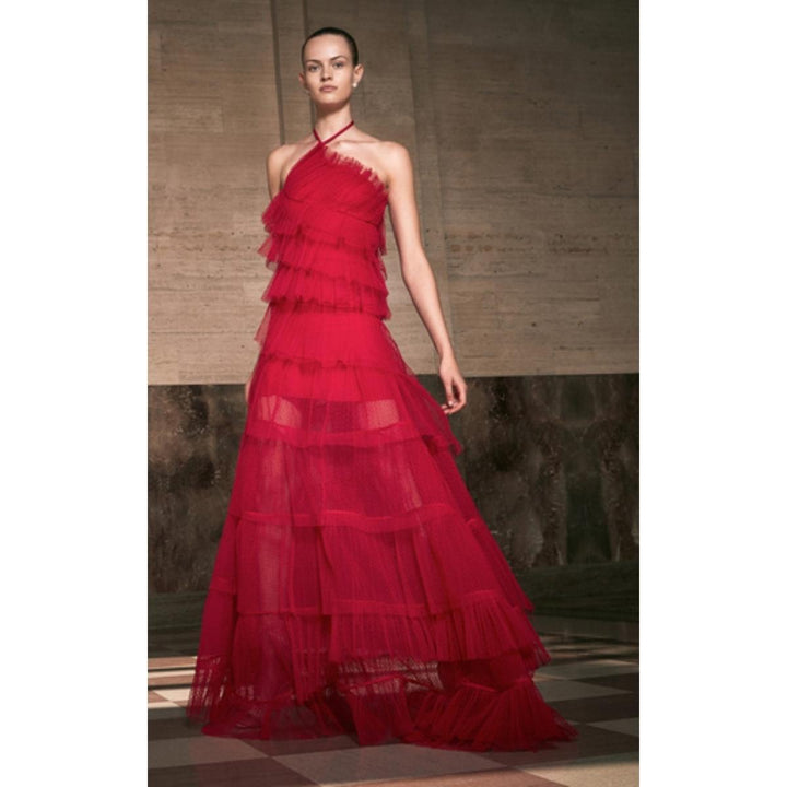 Justina Tiered Tulle Halterneck Gown