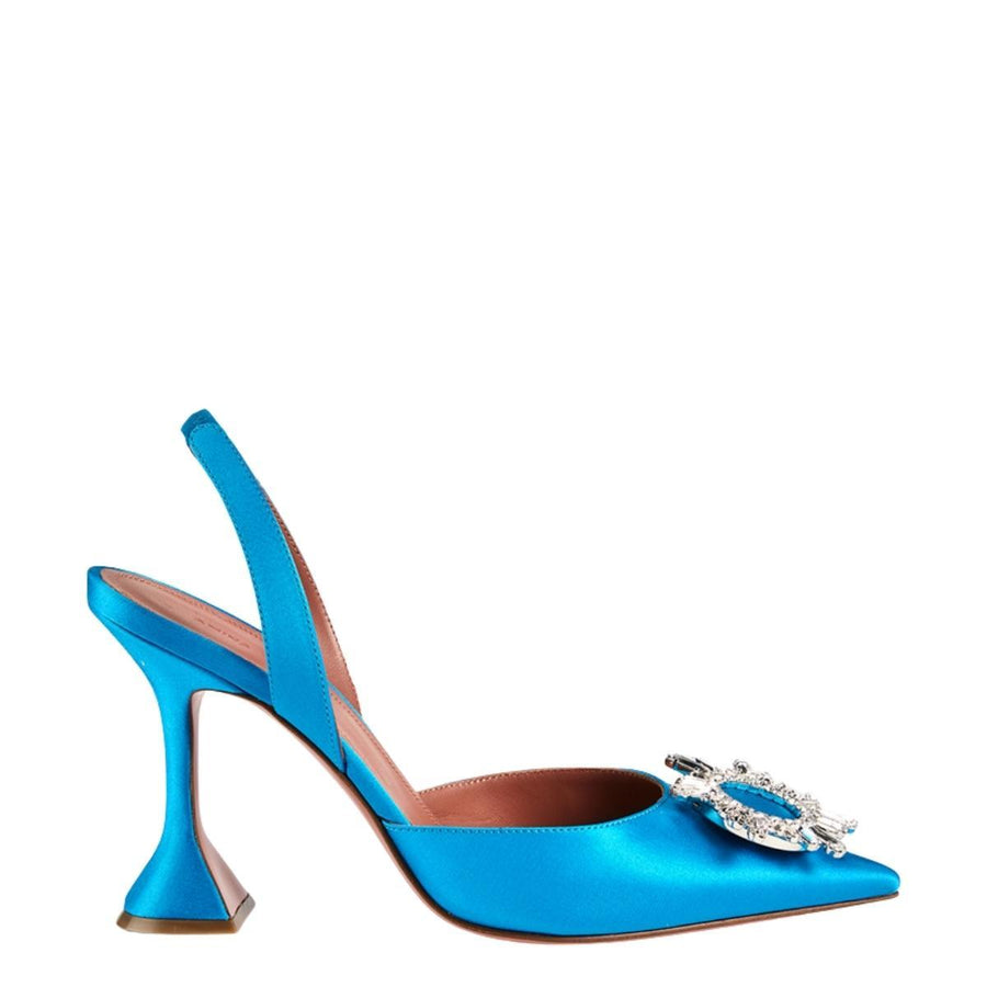 Amina Muaddi-95mm Begum Satin Slingback Pumps In Blue - Runway Catalog