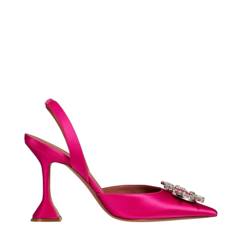 Amina Muaddi-95mm Begum Satin Slingback Pumps In Fuchsia - Runway Catalog