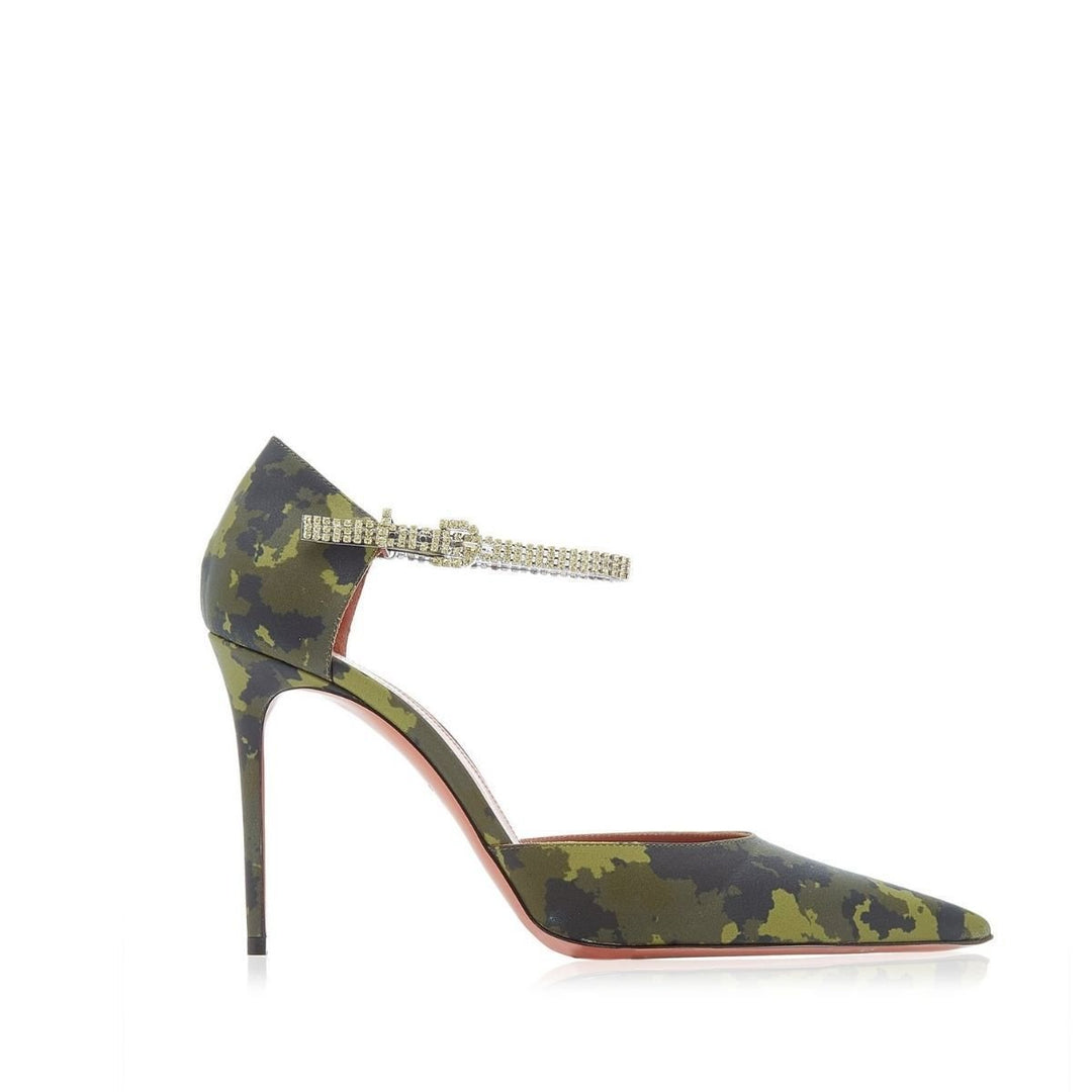 Amina Muaddi-Usrina Crystal-Embellished Camouflage-Satin Pumps - Runway Catalog