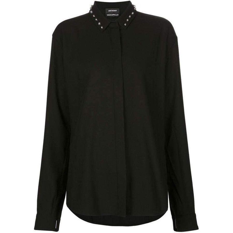 Anthony Vaccarello-Black Classical Shirt With Stud Collar - Runway Catalog
