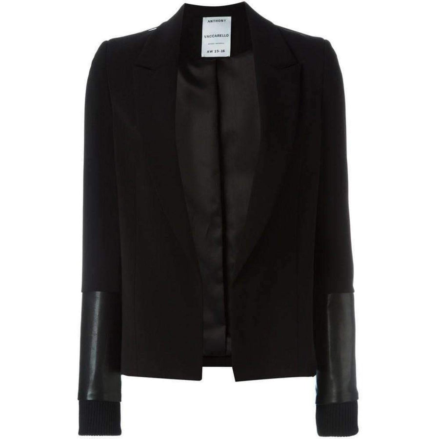 Anthony Vaccarello-Black Pinned Contrast Sleeve Blazer - Runway Catalog