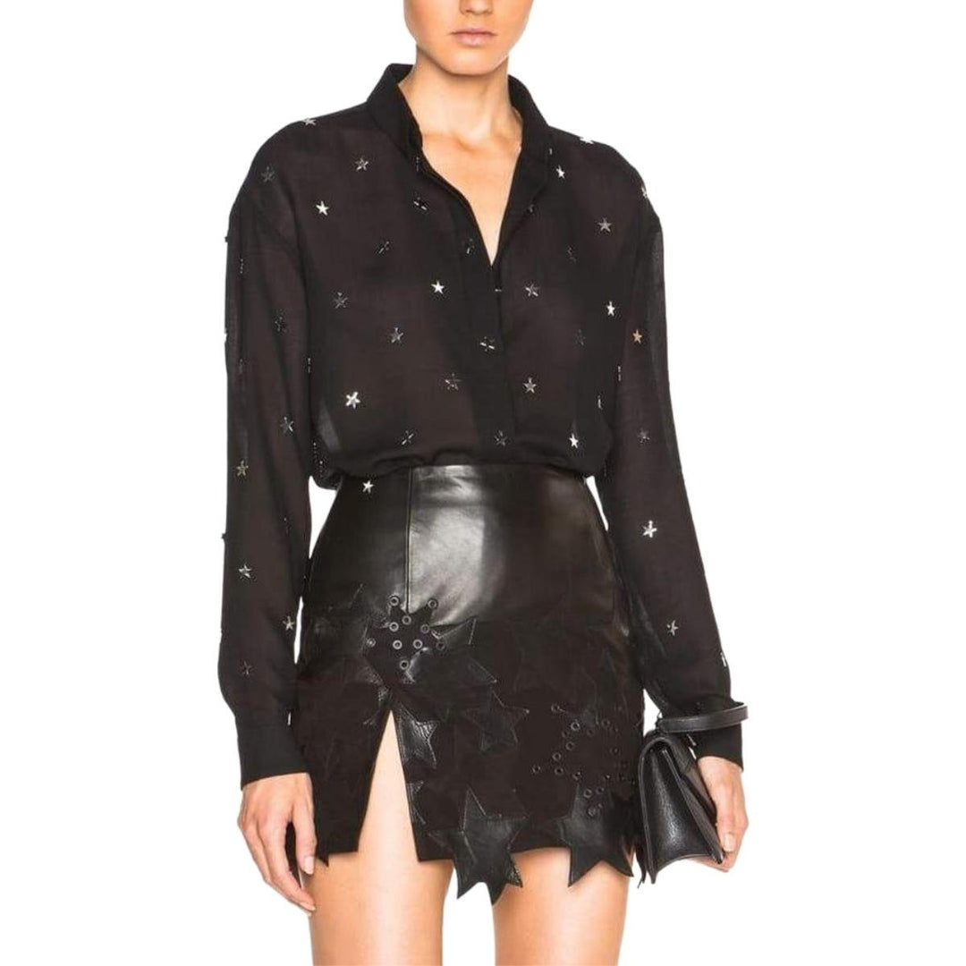 Star Embellished Black Wool Shirt