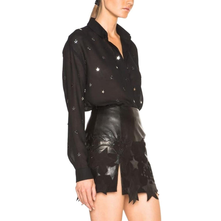 Star Embellished Black Wool Shirt