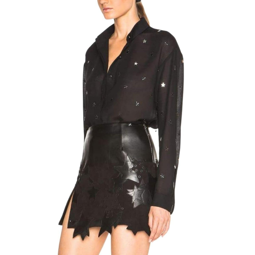 Star Embellished Black Wool Shirt