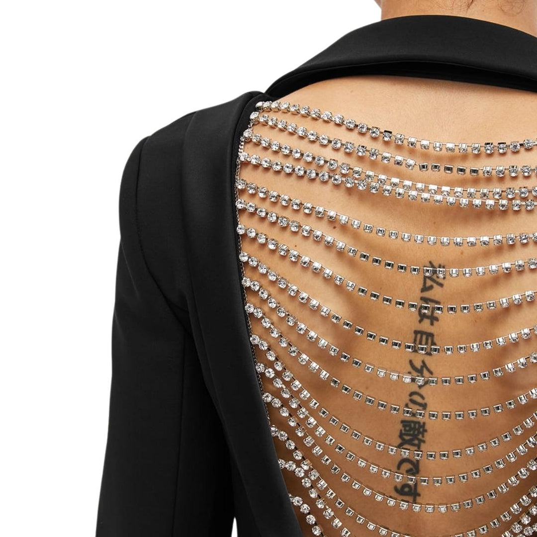 Backless Draped Crystal Blazer Dress