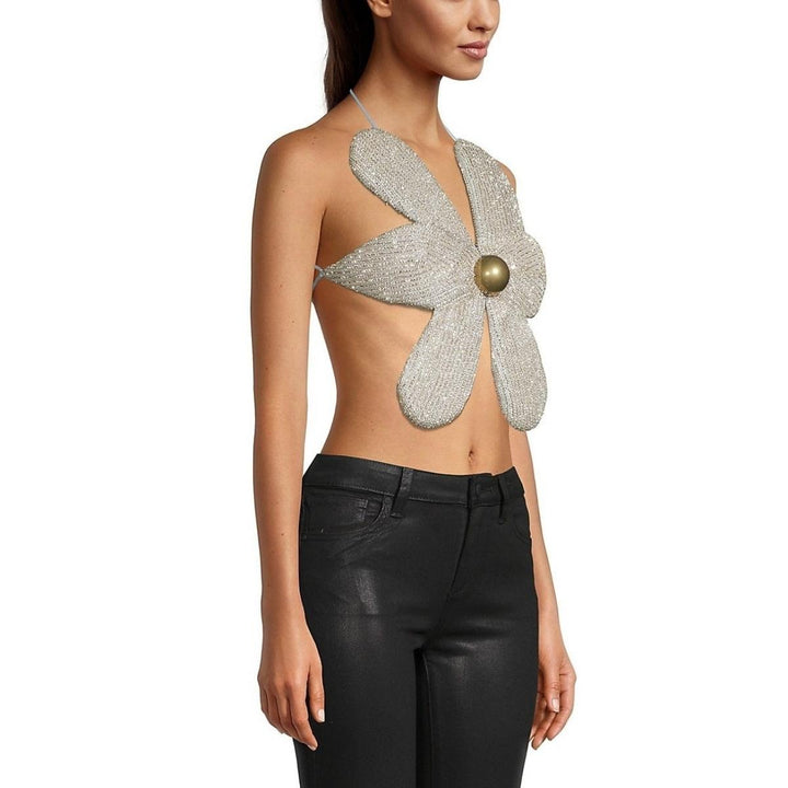Beaded Flower Strappy Open Top