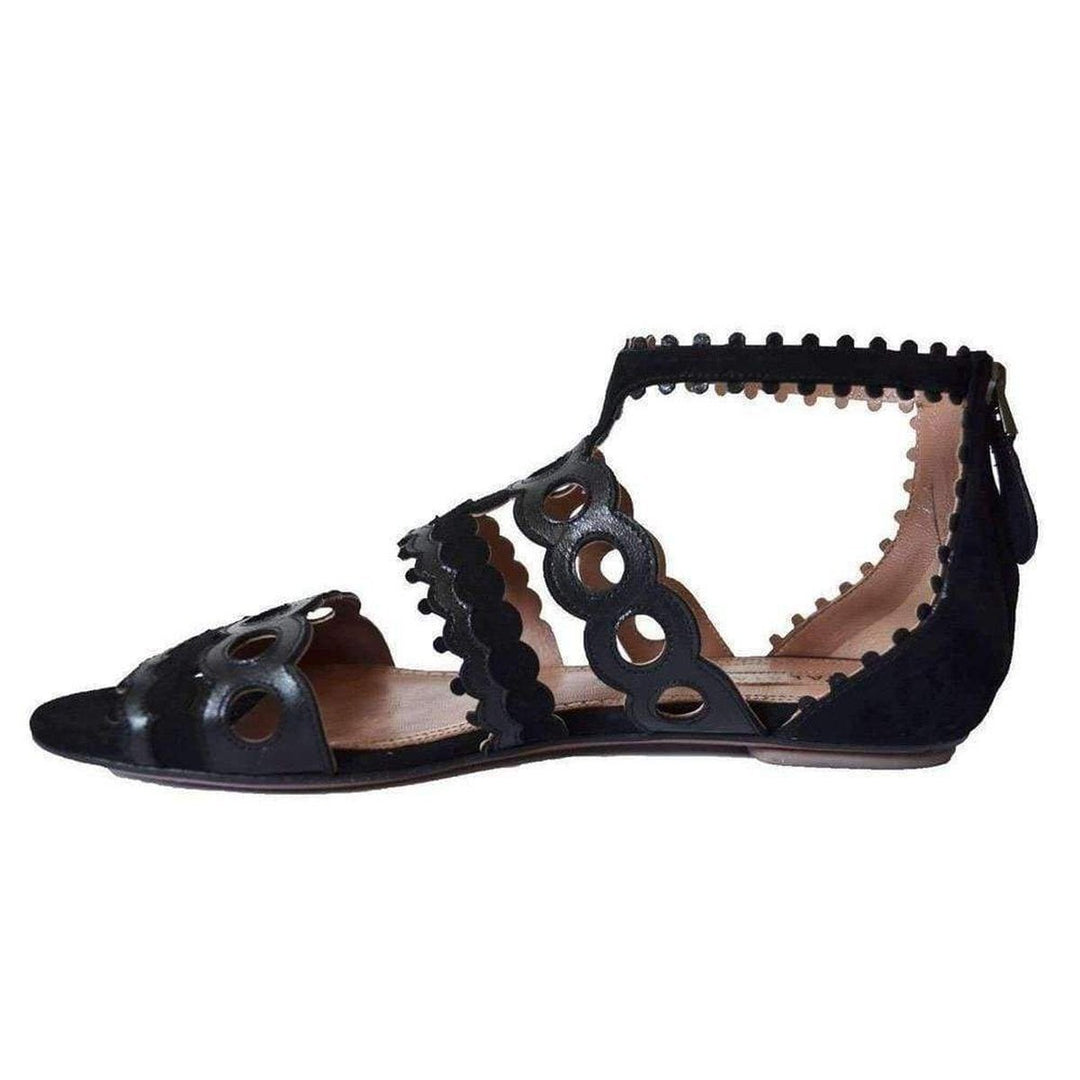 Suede Leather Circle Detail Ankle Strap Sandals