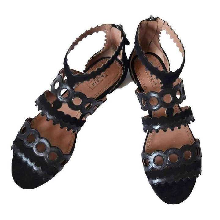 Suede Leather Circle Detail Ankle Strap Sandals