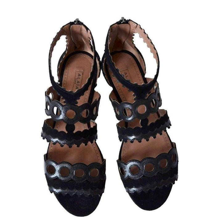 Suede Leather Circle Detail Ankle Strap Sandals