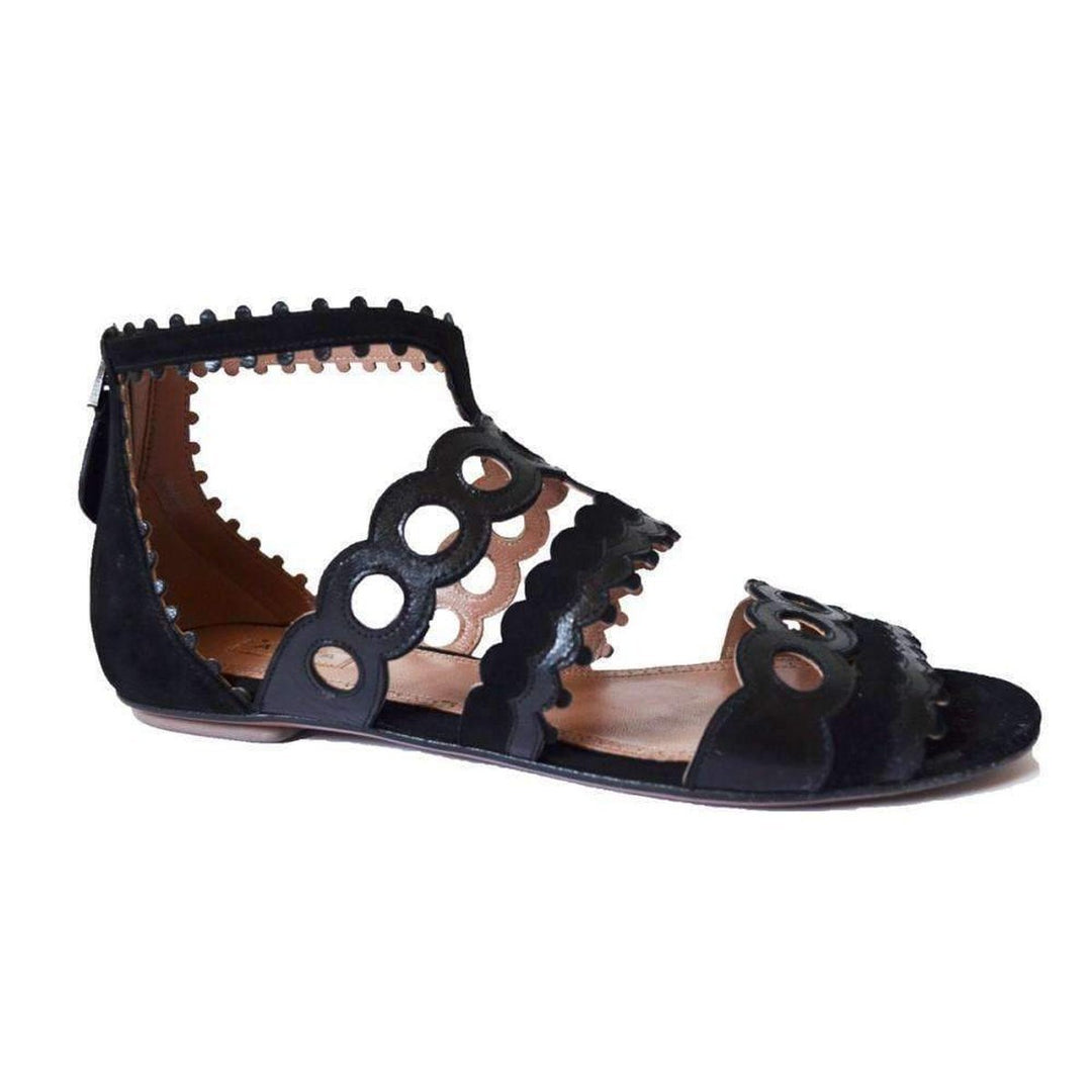Azzedine Alaïa-Suede Leather Circle Detail Ankle Strap Sandals - Runway Catalog