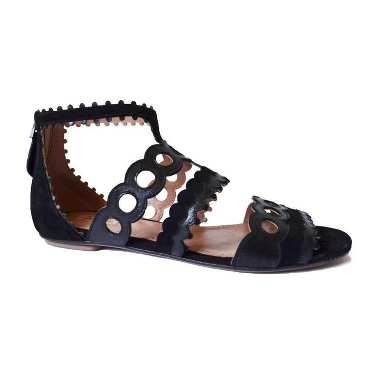 Azzedine Alaïa-Suede Leather Circle Detail Ankle Strap Sandals - Runway Catalog
