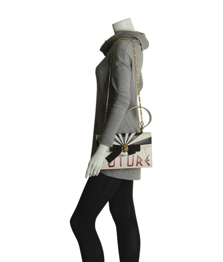 G*G 466417 Osiride Future Bow White Leather & Black Shoulder Bag