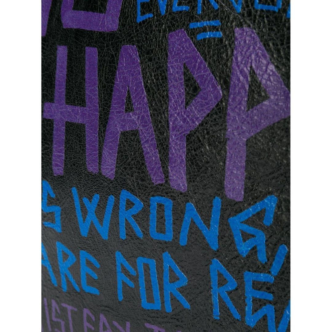 Balenciaga Bazar Graffiti Purple Blue Black Arena Leather Pouch 443658