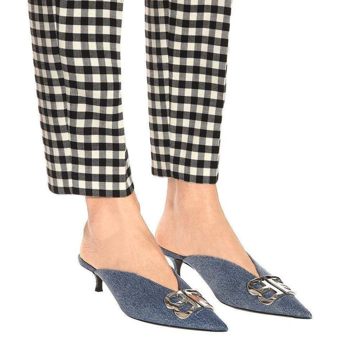 BB Denim Kitten-Heel Mules