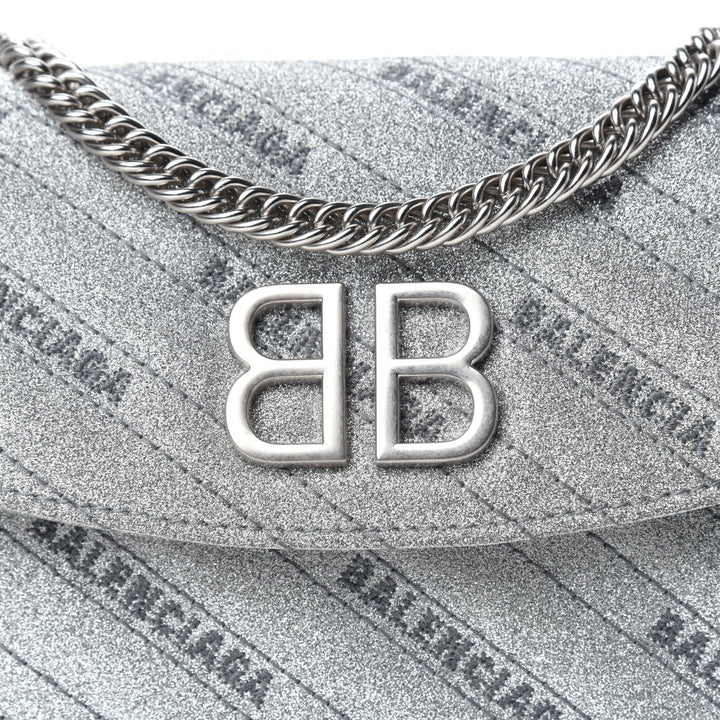 Balenciaga BB Silver Glittered Leather Wallet on Chain Bag 561507