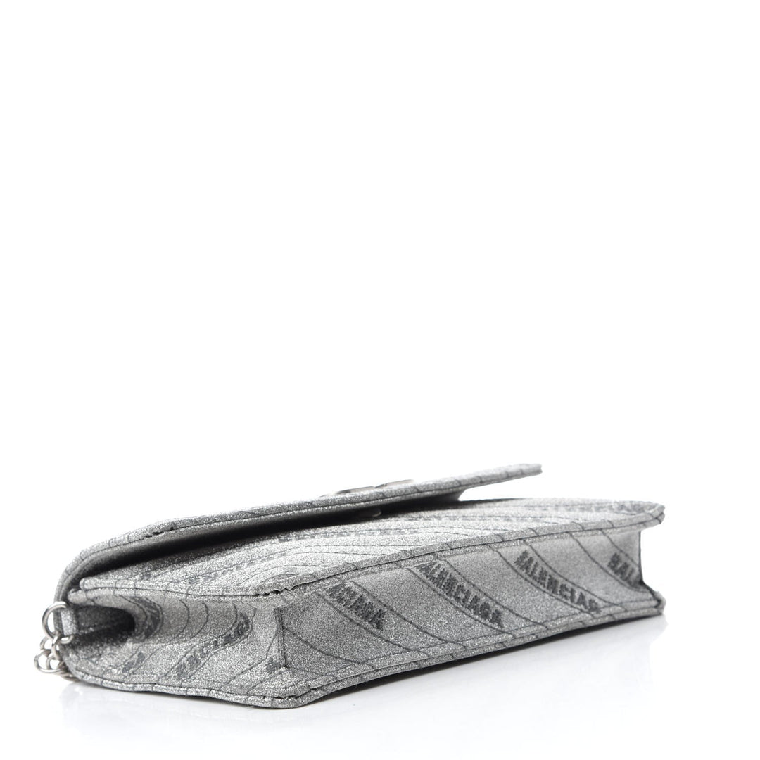 Balenciaga BB Silver Glittered Leather Wallet on Chain Bag 561507