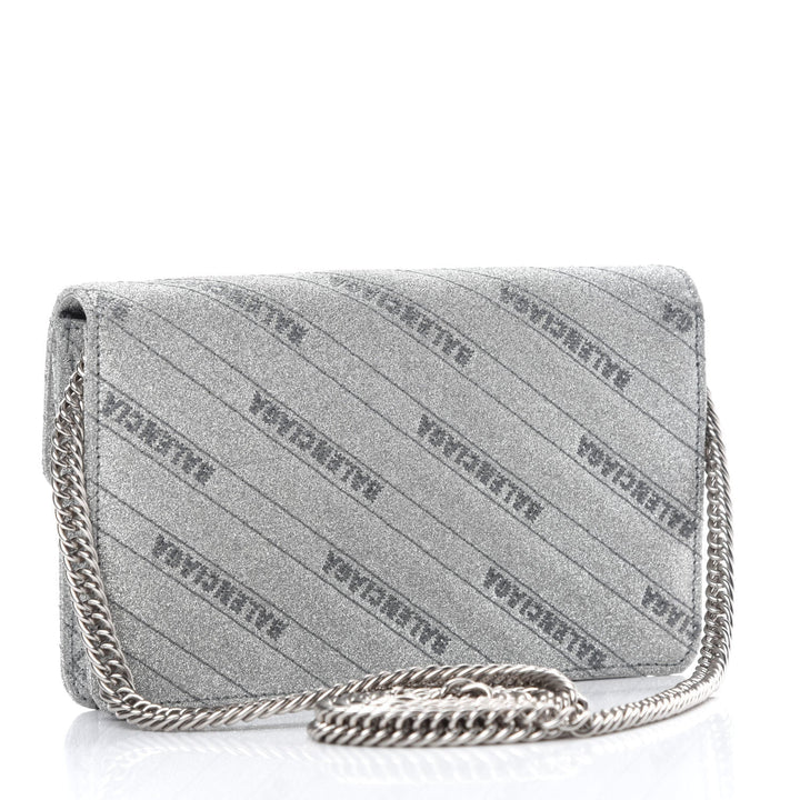Balenciaga BB Silver Glittered Leather Wallet on Chain Bag 561507