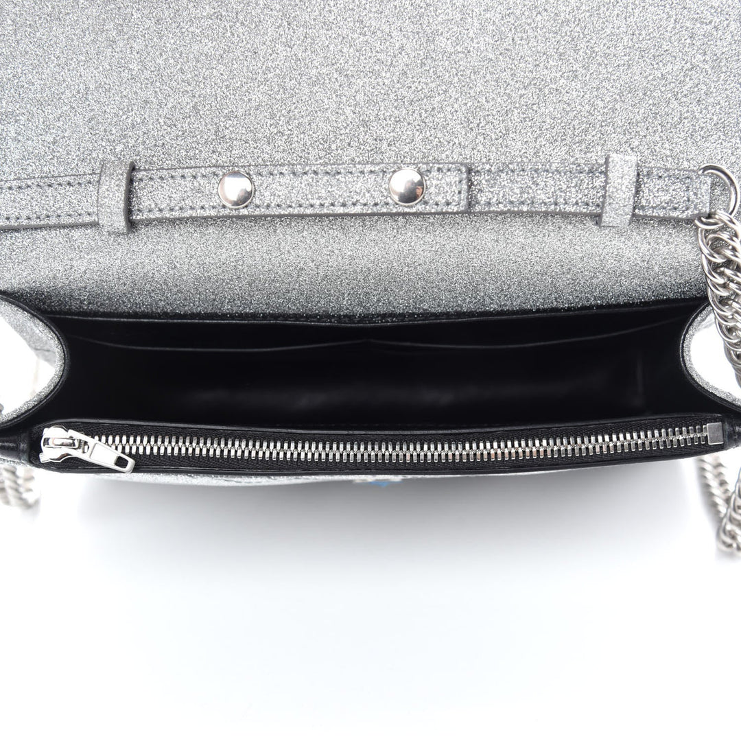 Balenciaga BB Silver Glittered Leather Wallet on Chain Bag 561507