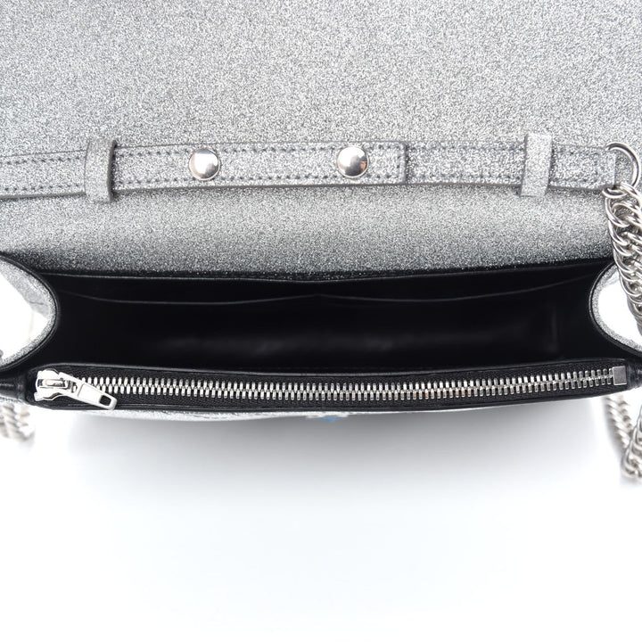 Balenciaga BB Silver Glittered Leather Wallet on Chain Bag 561507