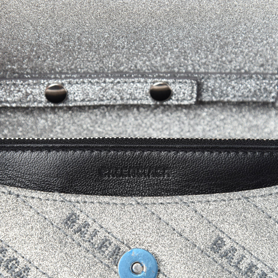 Balenciaga BB Silver Glittered Leather Wallet on Chain Bag 561507