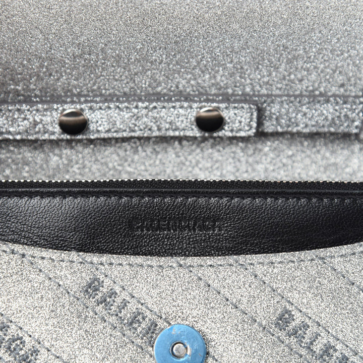 Balenciaga BB Silver Glittered Leather Wallet on Chain Bag 561507