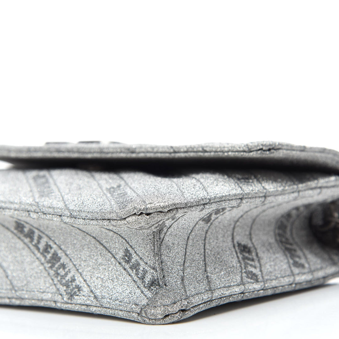 Balenciaga BB Silver Glittered Leather Wallet on Chain Bag 561507
