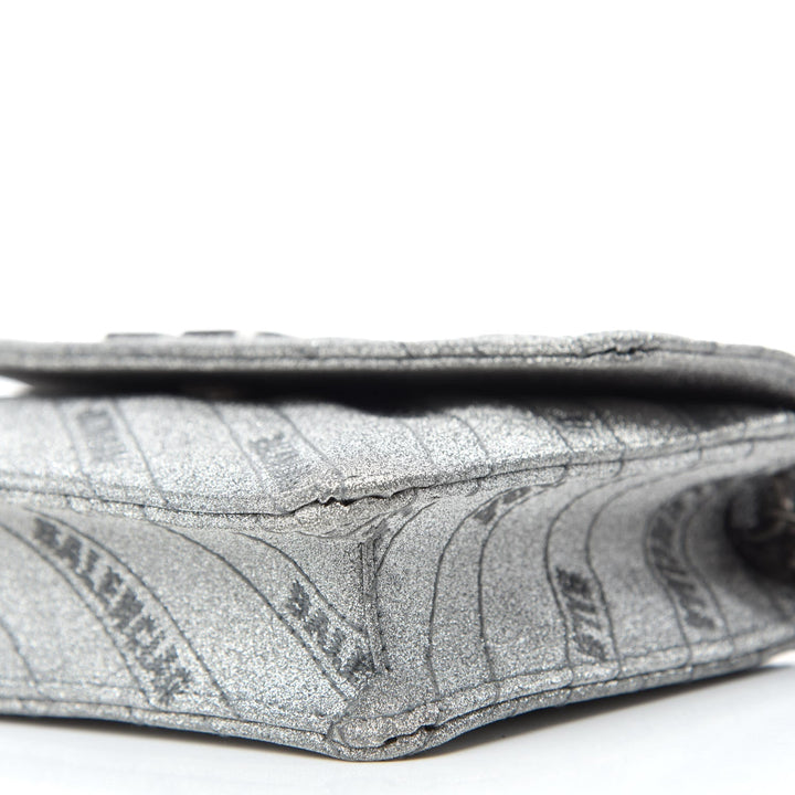 Balenciaga BB Silver Glittered Leather Wallet on Chain Bag 561507