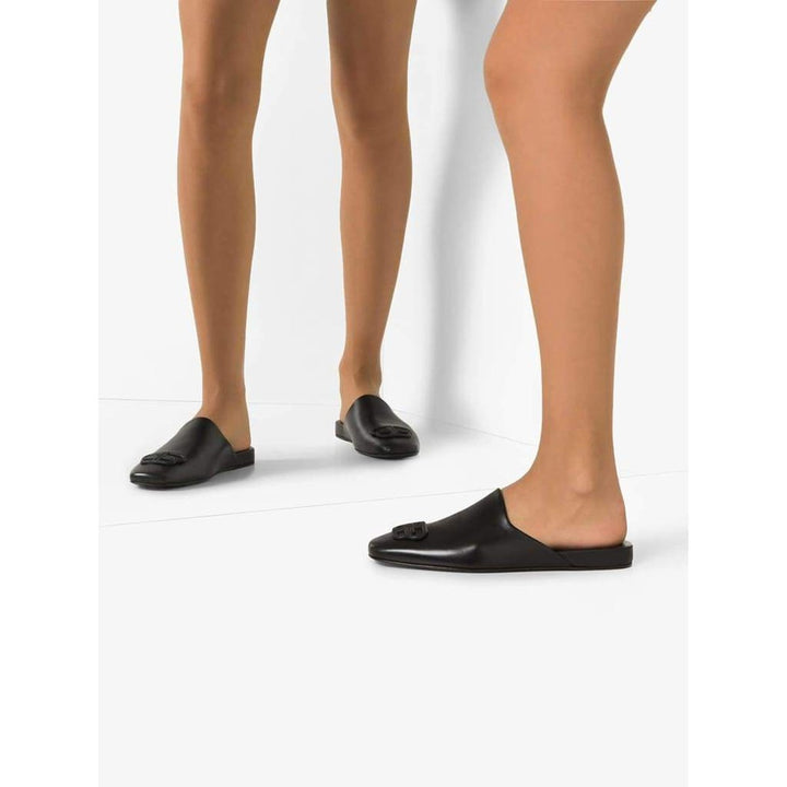 Black BB Logo Leather Slipper Shoes