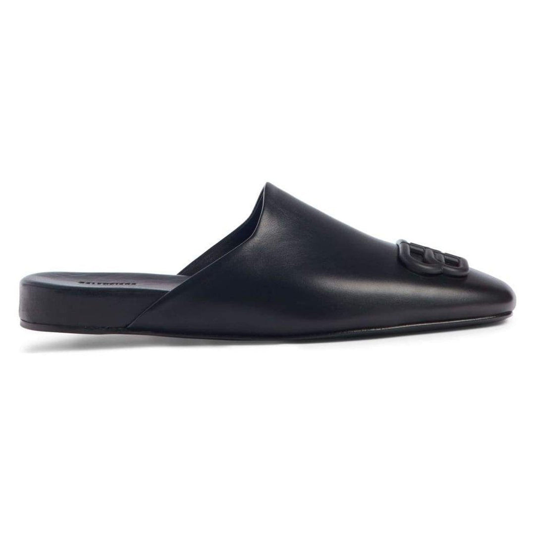 Black BB Logo Leather Slipper Shoes