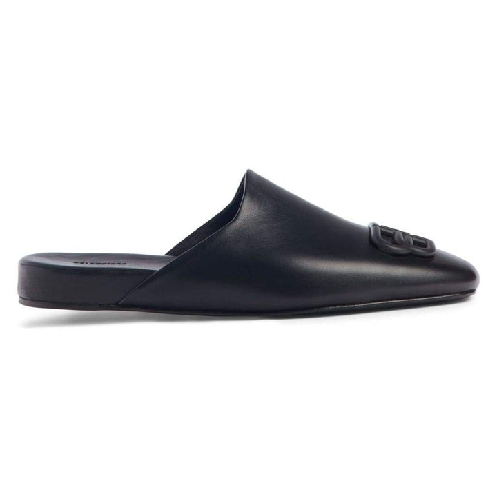 Black BB Logo Leather Slipper Shoes