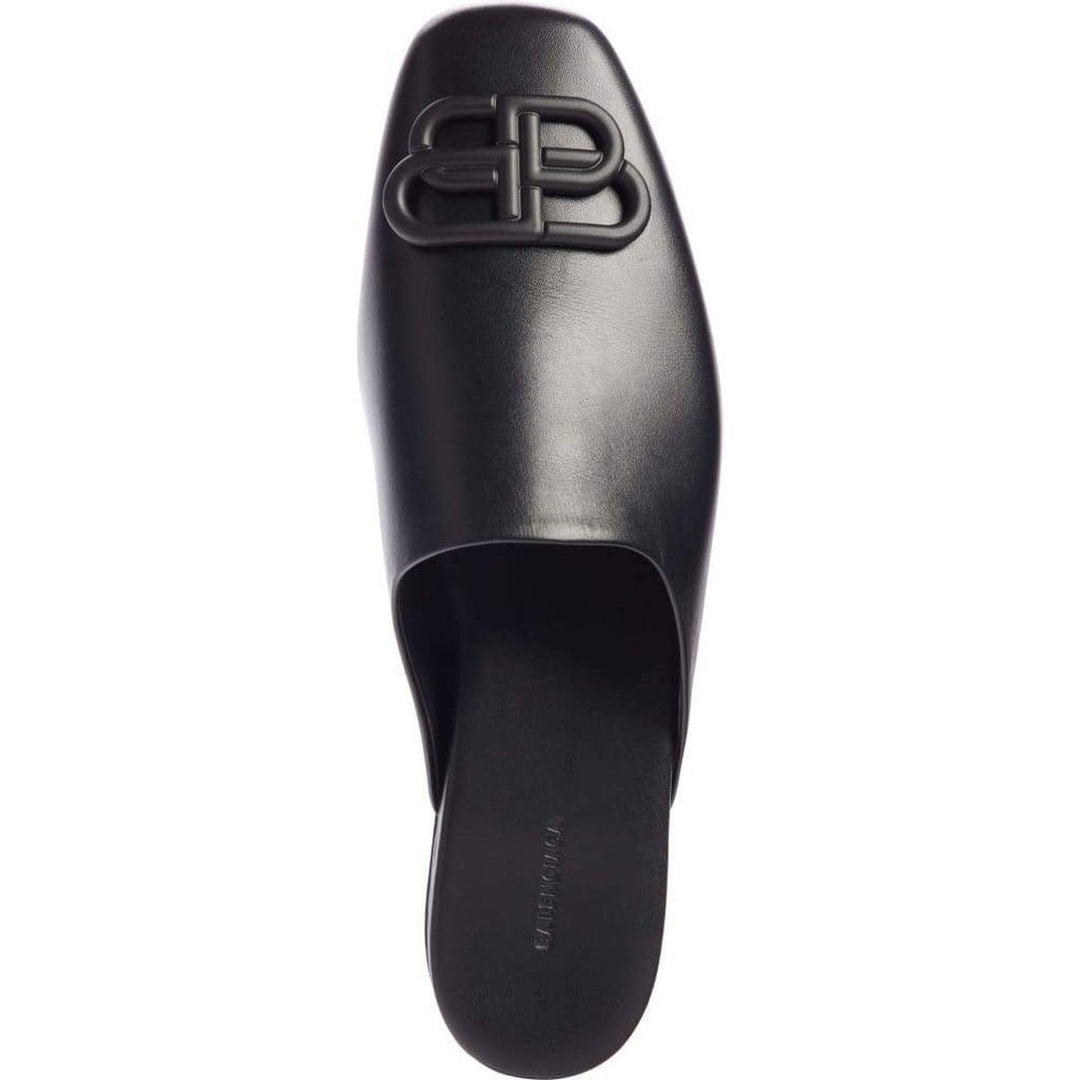 Black BB Logo Leather Slipper Shoes