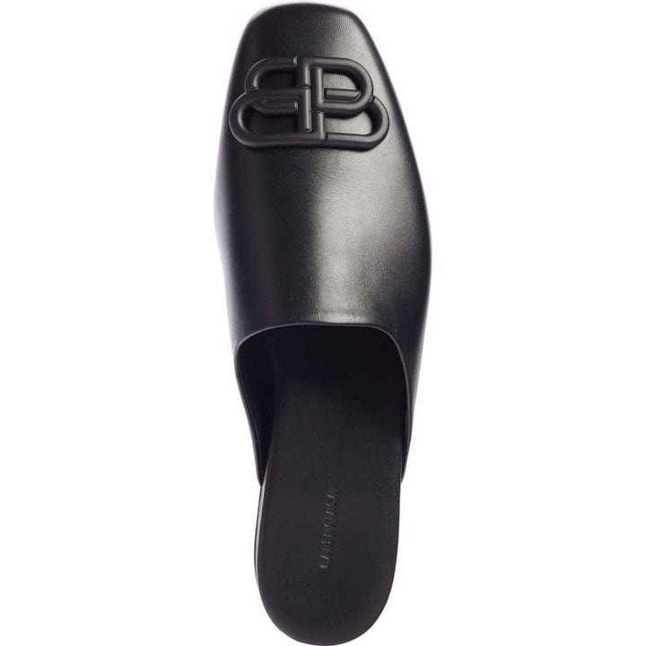 Black BB Logo Leather Slipper Shoes