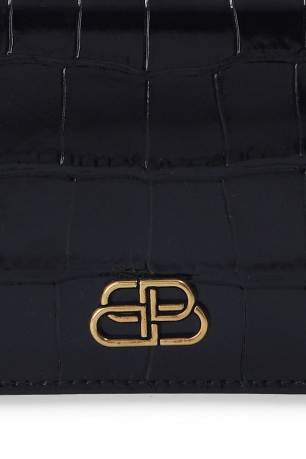 Balenciaga Black Calf Leather Crocodile Embossed Mini Wallet 601474