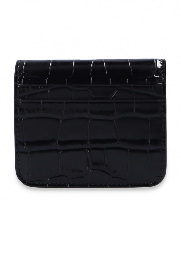 Balenciaga Black Calf Leather Crocodile Embossed Mini Wallet 601474