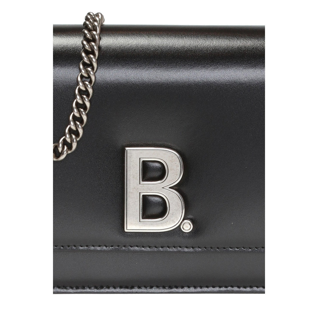 Balenciaga Black Calfskin Leather Silver Logo Chain Wallet Bag 593615